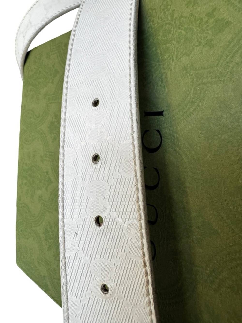 Gucci Cream Monogram Canvas Belt with Silver Double G Buckle - Picture 4 of 11